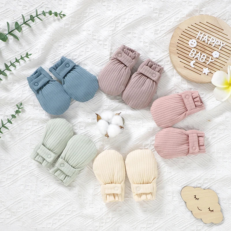Cute Soft And Warm Solid Color Adjustable Snaps Flip Cover Baby Mittens
