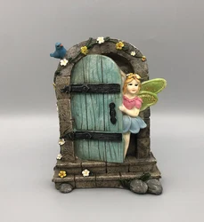 Spring Fairy Garden Ornaments Polyresin Woodland Fairytale Fairy opening Door Resin Turquoise Door