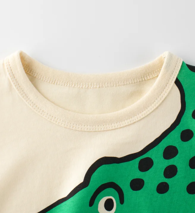 Hot New Unisex Casual Summer Tops Small Cartoon Dinosaur Design Short Sleeve round Neck T-Shirt & Coat for Boys Baby Shirts Tops