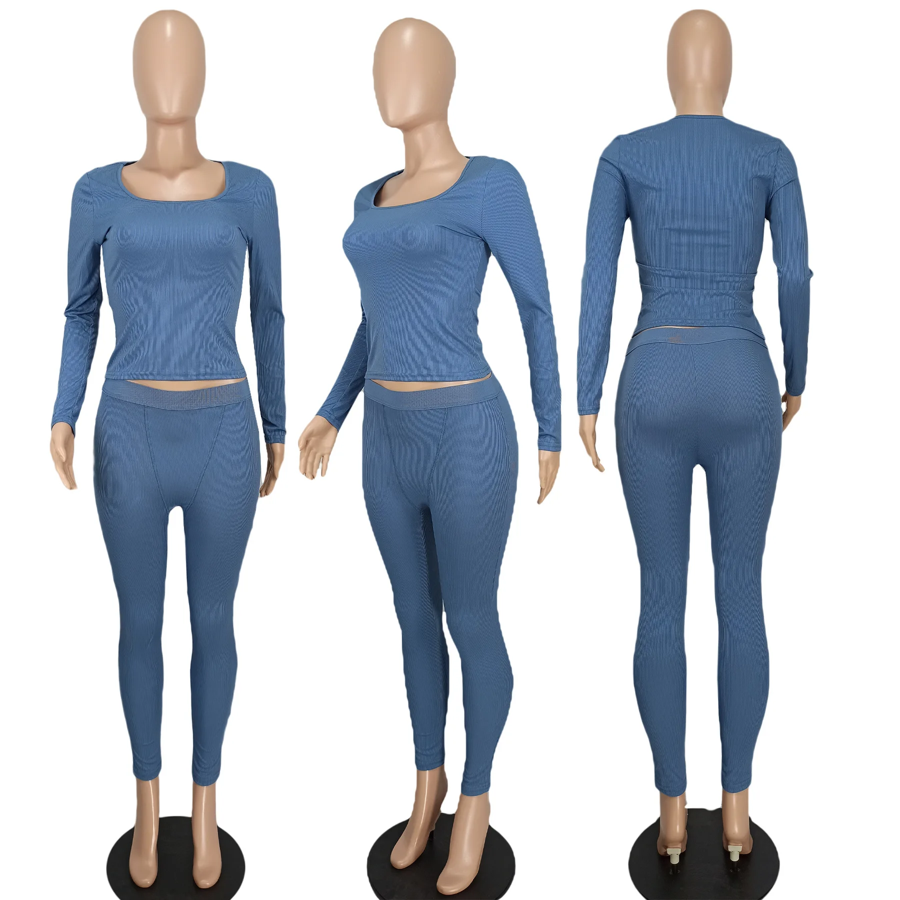 Custom Logo Wholesale Ribbed 2 Piece Knit Set Women Spring 2024 Full Woman Pants and Top Outfit Ladies Knitted Suit