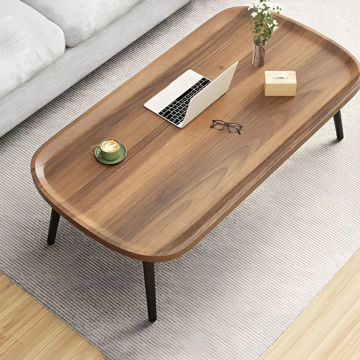 Modern Minimalist Wood Coffee Table Small Coffee Table Farmhouse Coffee Table