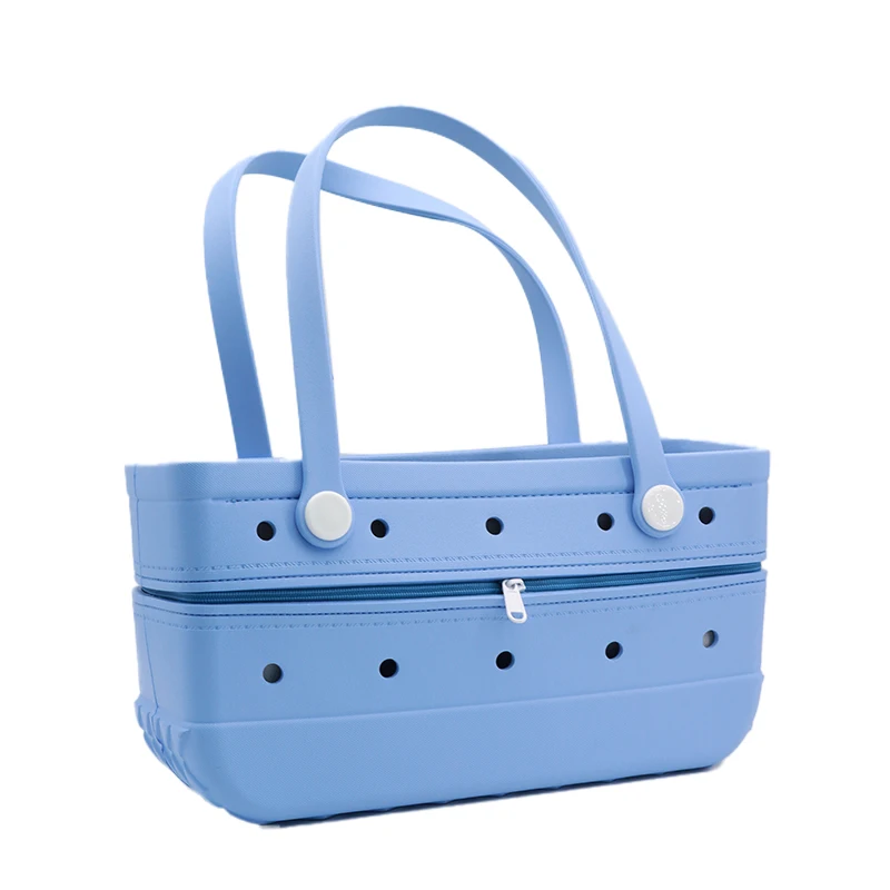 Summer new zipper waterproof eva tote beach bag unisex portable rubber eva handbag travel camping silicone eva bag