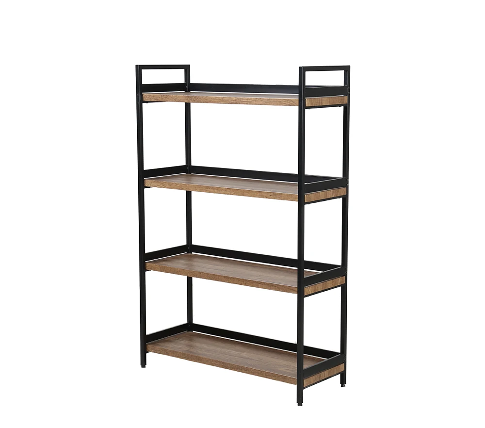 Customized modern fashion design home office furniture storage rack book shelf grey wood and metal 4 tiers  shelf bookshelf