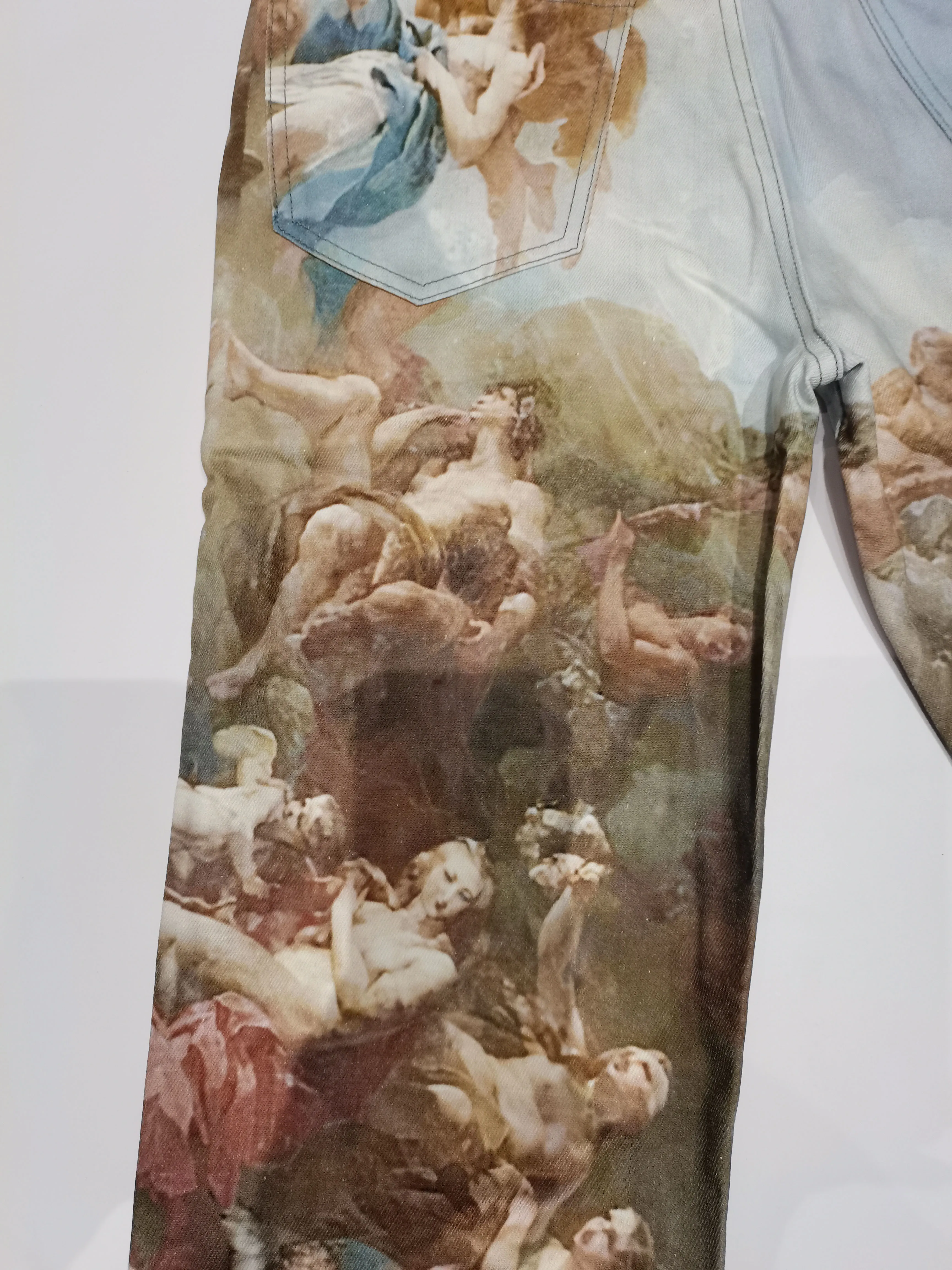 High end custom digital print straight leg denim jeans for men