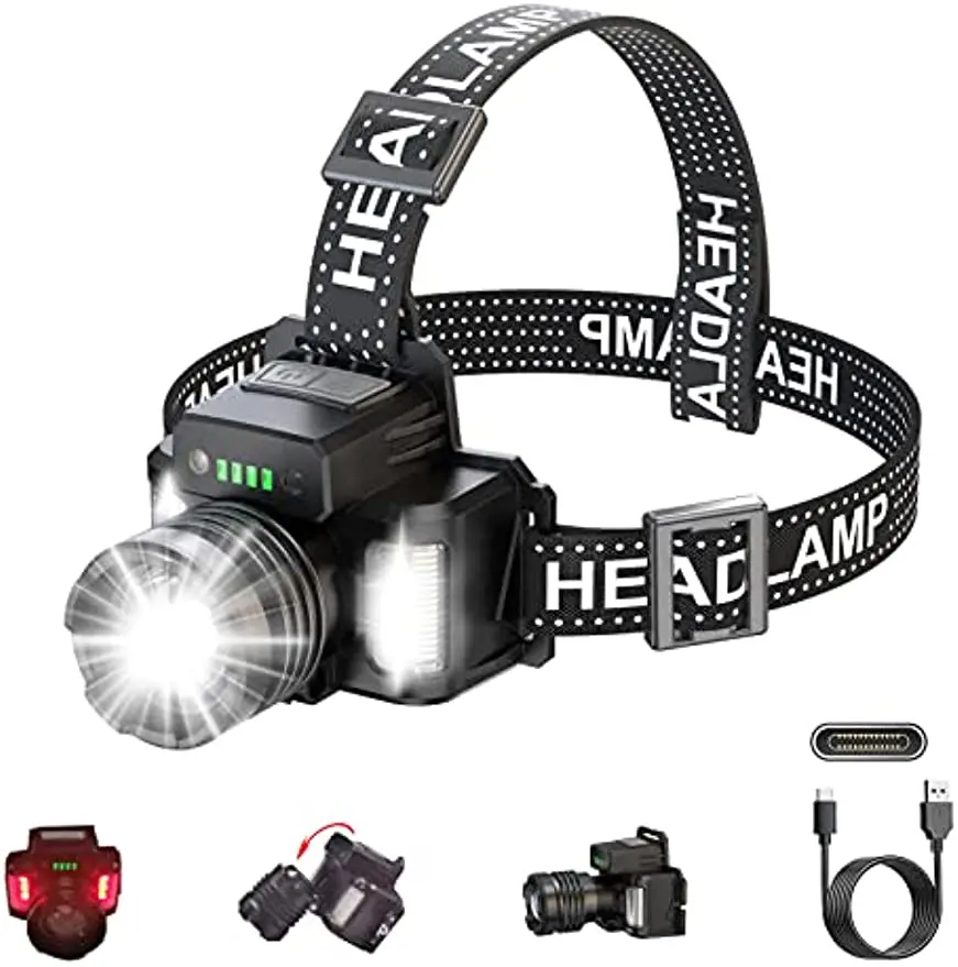 Rechargeable Headlamp 8 Modes Headlight with Motion Sensor Zoom Adjustable High Lumen Super Bright HeadLamps  Waterproof Head La