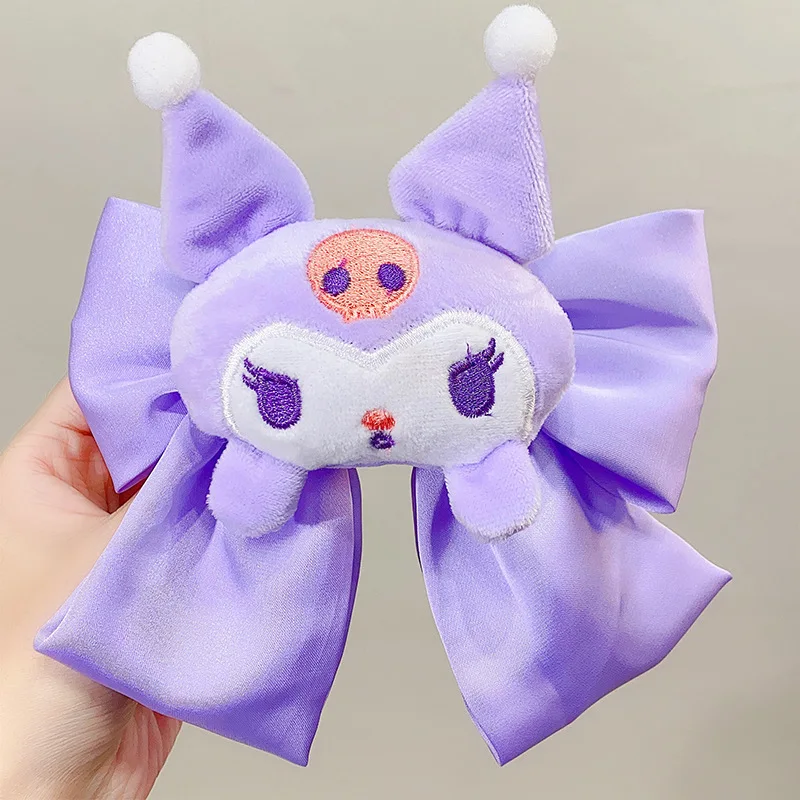 DHF178 New  Kuromi Cinnamoroll Doll Bow Hair Clip Girl Cartoon Melody Pompom Purin Hairpin Outdoor Clip Hair Accessories