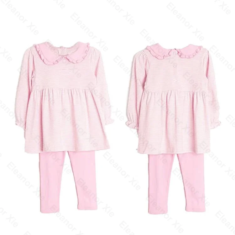 Wholesale autumn children toddler girls clothing sets knitting cotton striped dress and leggings set