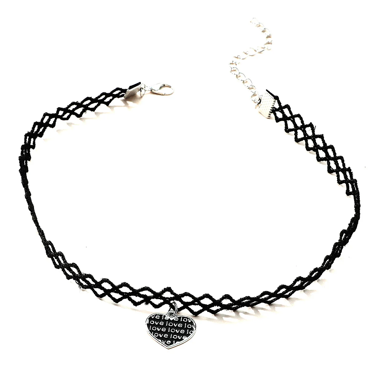 Fashion Gothic Victorian Tassel Tattoo Choker Necklace Lace Pendant Black Love Heart  Collar Vintage Women Wedding Jewelry