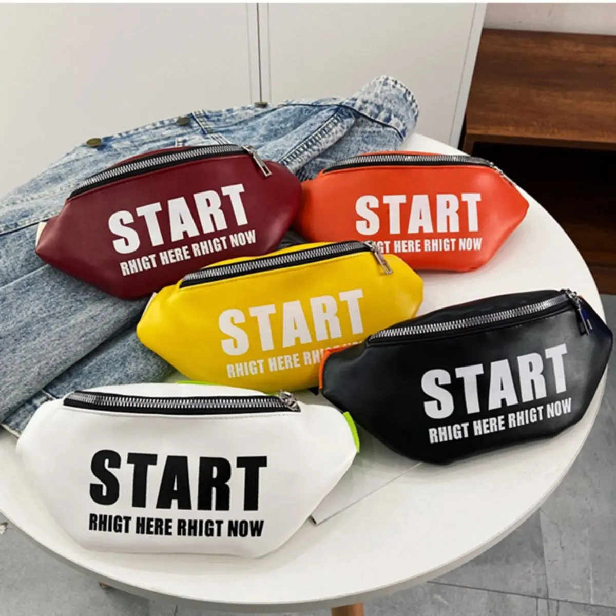 Geofair Waterproof Outdoor Motorcycle Custom Logo Print Kids Waist Wallet Pu Leather Fanny Pack Men