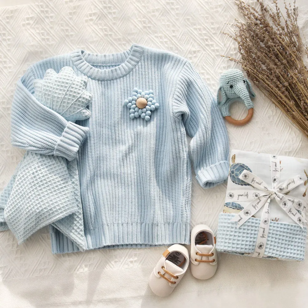 Solid Clothing Pullover Sweatshirts Loose Long Sleeve knitted sweater kids Organic Cotton Kids Knit Sweater