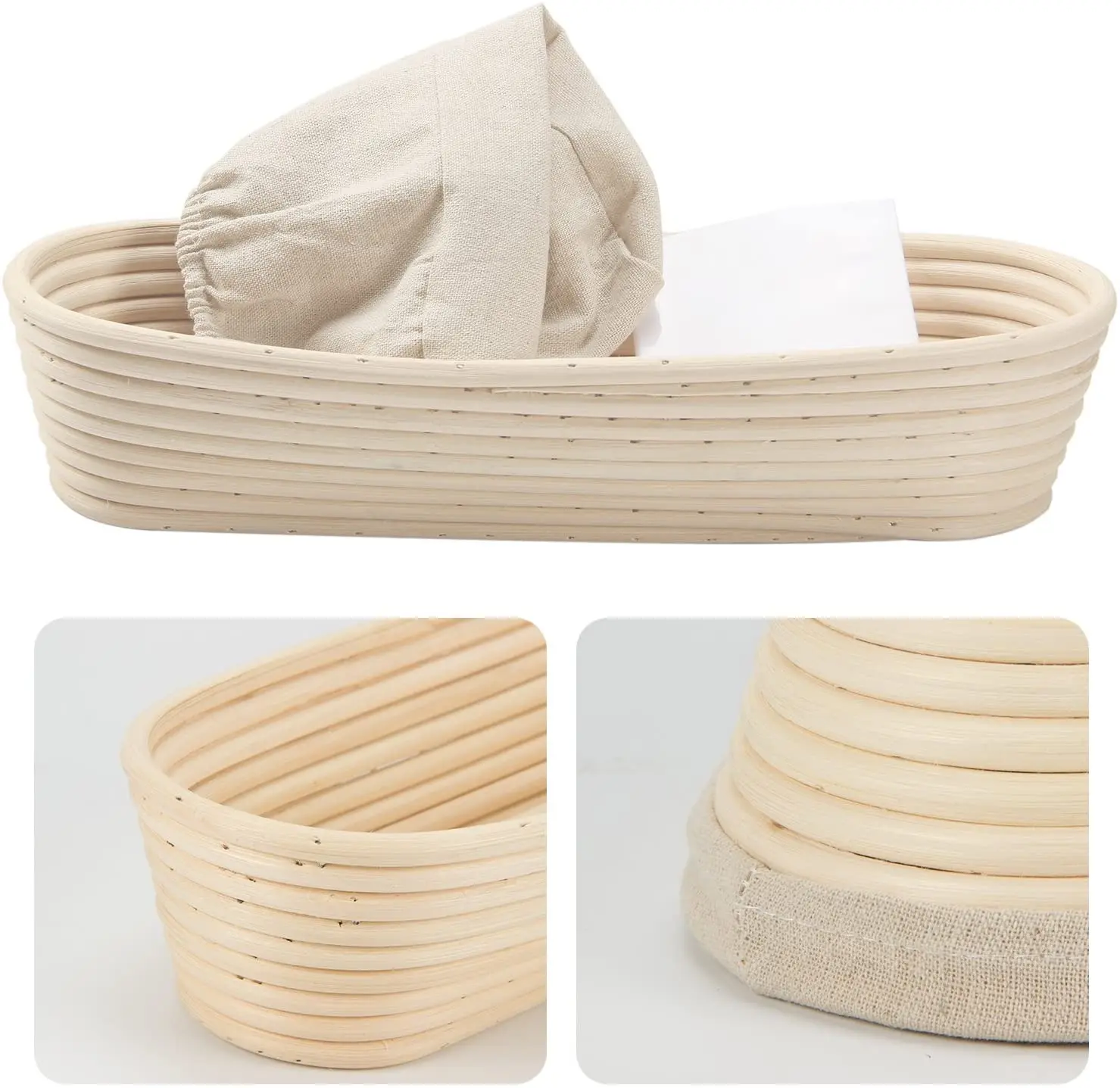 Custom Pack of 2 9inch 13.8inch oval baguette bread proofing basket kit sets with plastic scraper oil brushes stencils