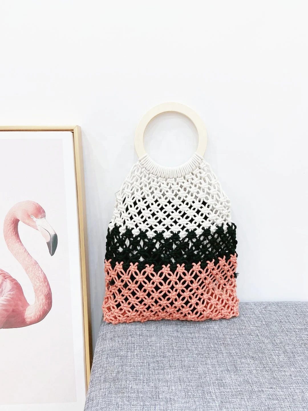 Women Summer Beach Hollow Out Handbags Totes Casual Cotton String Mesh Bags