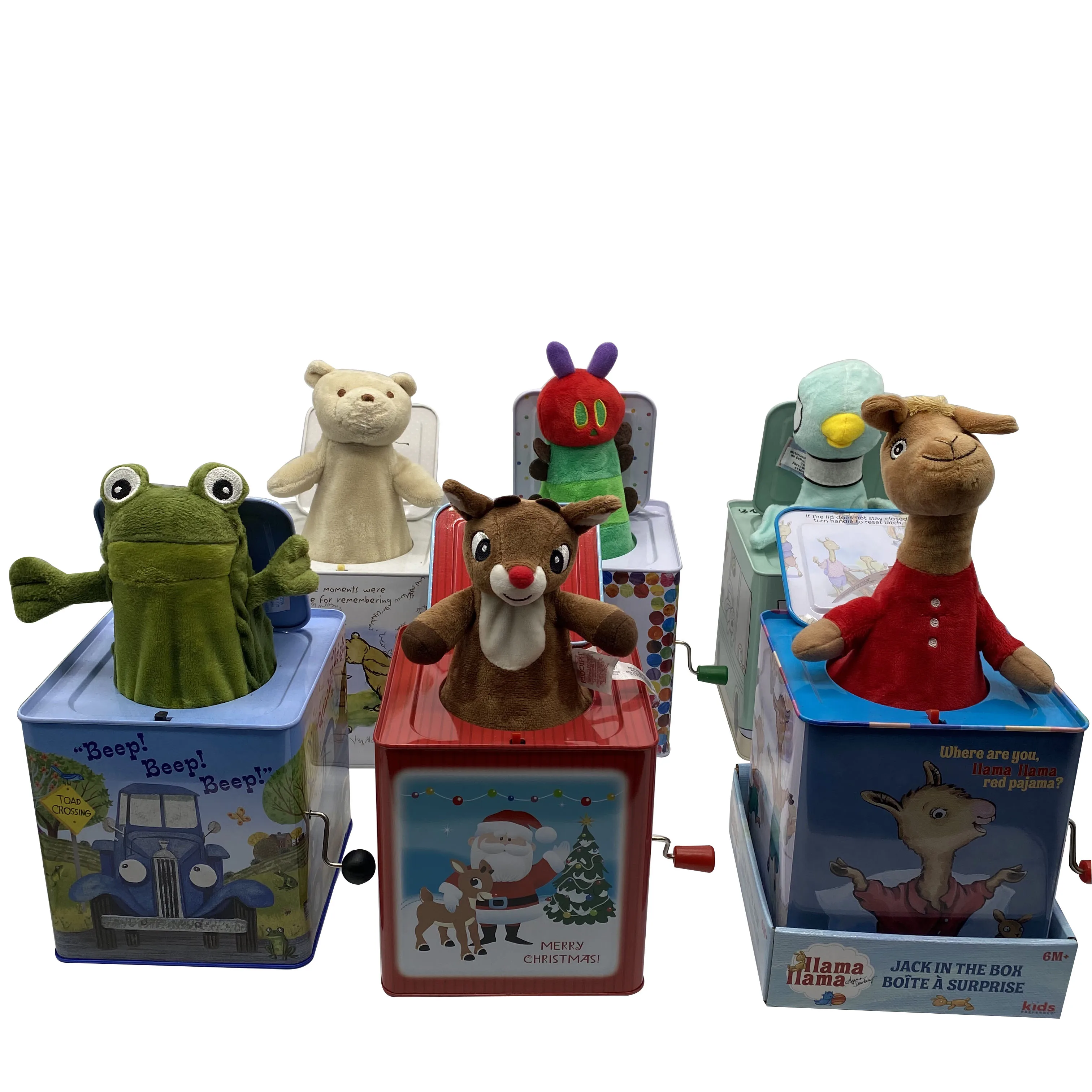 New design customized  plush doll metal music tin box custom gift Christmas decorations for child