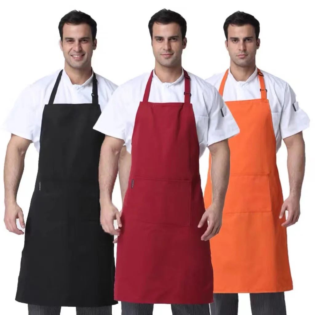 100% cotton red black kitchen apron custom fashionable cotton apron adults back chef cotton aprons for men women