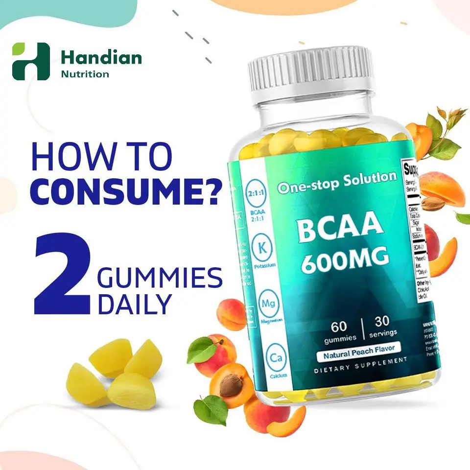 Vitamina BCAA Gummies Branch Chain Amino Acid Supplements 600mg per Serving - 60 Vegan Pectin Based Gummies for Supports Muscle