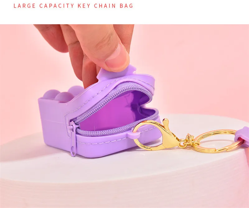 New Reliever Stress smallest Wallet Toy Zipper Simple Buckle Purse Push Press Bubble Sensory Keychain Coin Bag