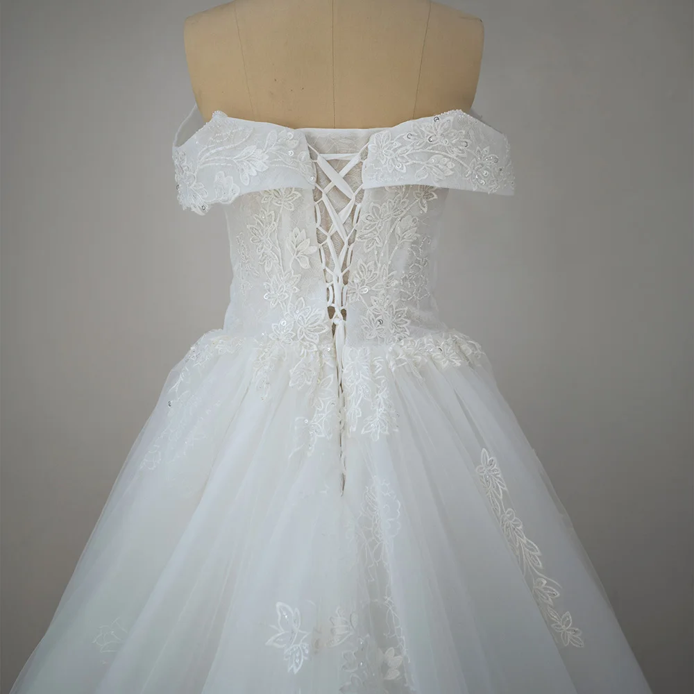 Jancember QW01907 Wholesale Sequined Ball Gown Off Shoulder Lace Illusal Plus Size Fashion Elegant Women Wedding Dress