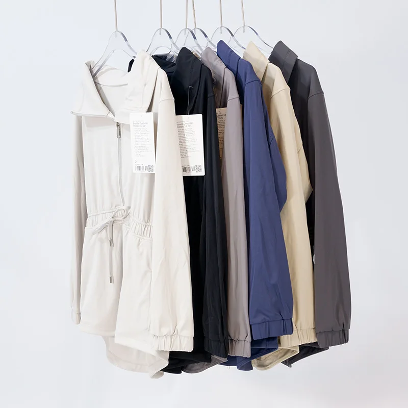 Wholesale lulu new woven windproof and rainproof jacket Sbs zipper breathable soft shell multi-pocket hard shell jacket