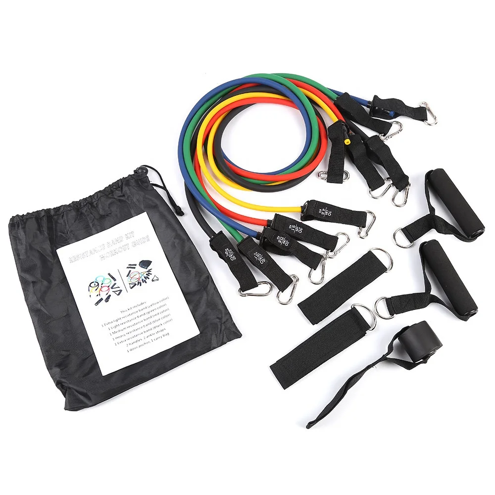 100 lbs custom logo Rubber Exercise bands resistance with handles 11 pcs elastic gym pull up bands with carry bag