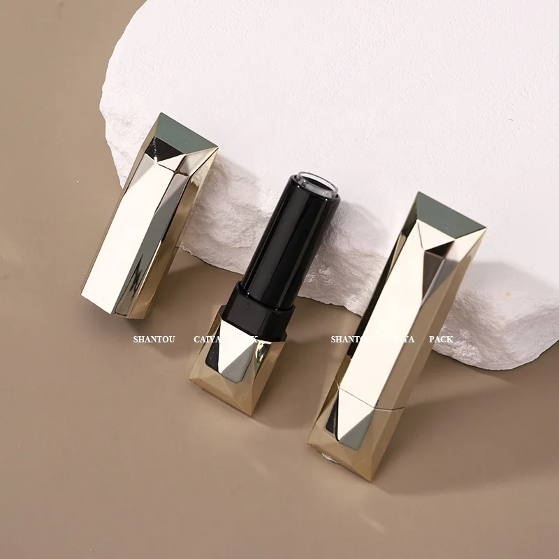 CAIYA PACK Bling glitter shiny gold plastic unique lipstick tubes Custom Lipstick Container lip gloss packaging