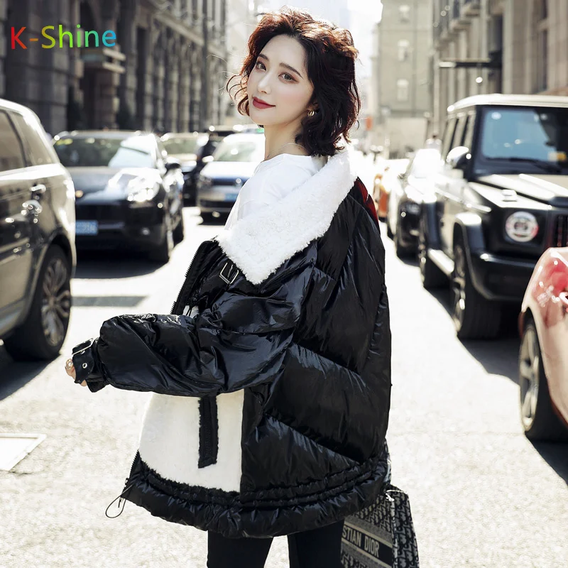 2021 new winter thick Down jacket for women white duck down lamb wool stitching jacket