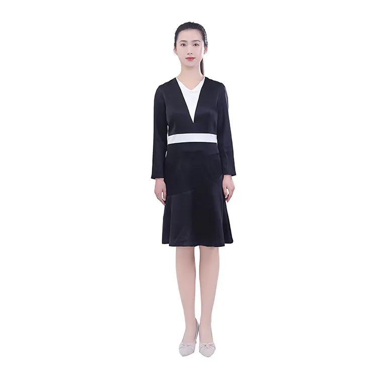 Highest Quality V Neck 100% Polyester Material Formal Work Dress