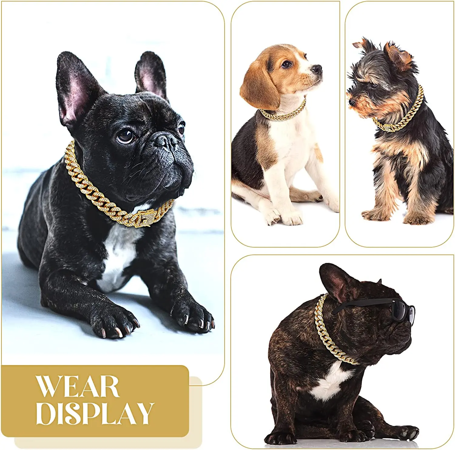 18 Inch Dog Chain Diamond CubanCollar Walking Metal Chain Collar with Design Secure Buckle, Pet Cuban Collar Jewelry Accessories