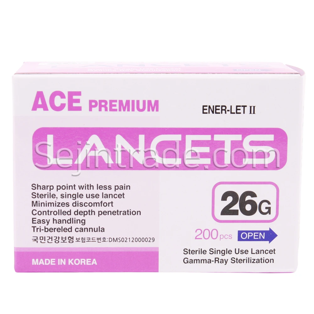 ACE Premium Lancet needles 26gauge Gamma-ray sterilization 22mm. Made in Korea hospital blood manufacture body health clinic