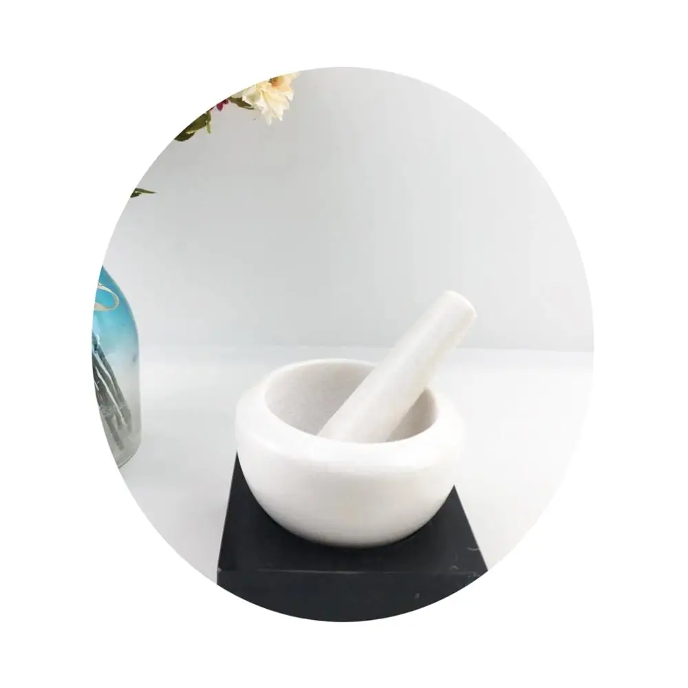 
Natural white marble mortar and pestle with silicone base 