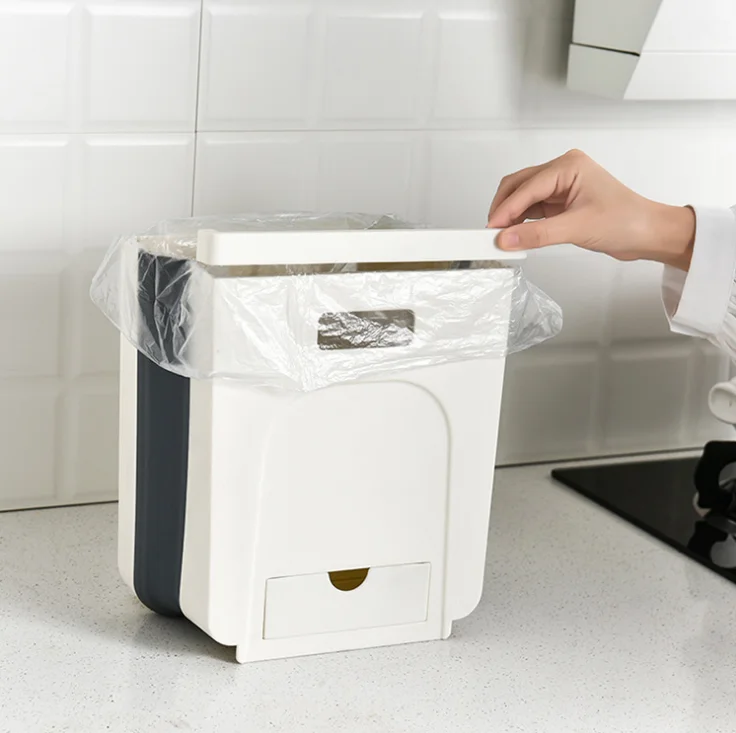 Household Kitchen Waste Cabinets Hang Folding Trash Can For Storage