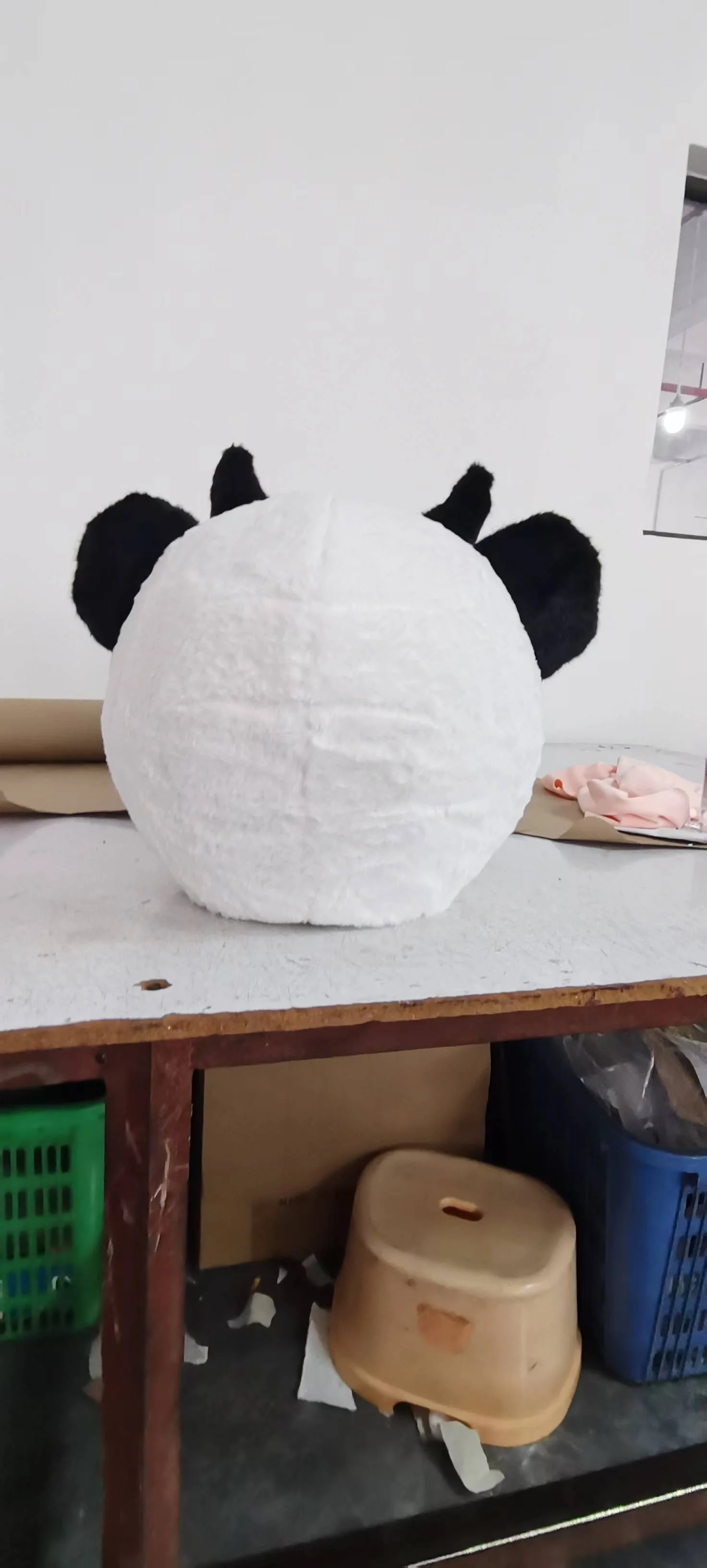 Unique long plush panda head mascot costumes custom panda mascot costumes head with horns