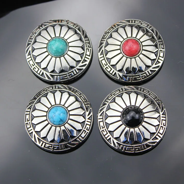 Round turquoise diamond concho turquoise stone flower concho