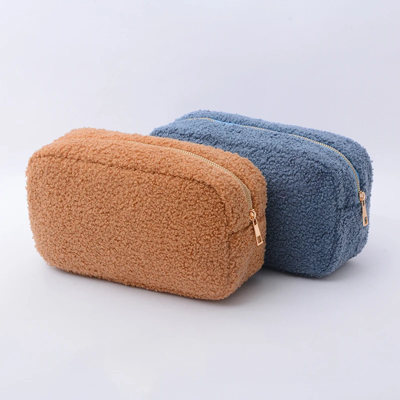 2022 Terry Cloth Teddy Soft Fabric Travel Makeup Bag 4 size S M L XL Terry Towel Cosmetic Bag Velvet For Women