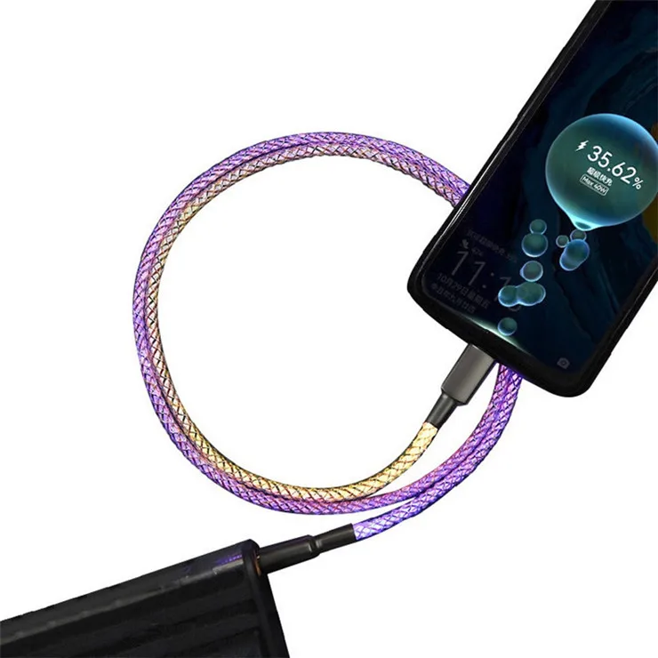 2022 new release RGB LED USB cable 6A 3ft LED Light Up Visible Flowing Charging Cords USB C Cable