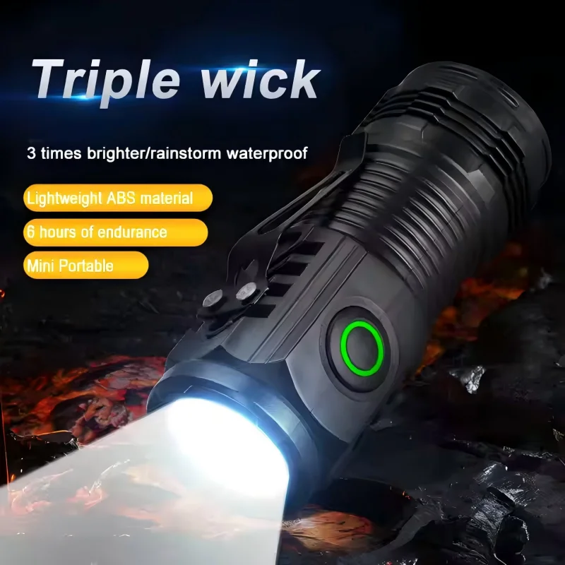 Mini ABS Material LED Flashlight Type-C Charging Plastic Powerful Rechargeable Torch Light Camping Light Portable Flashlight