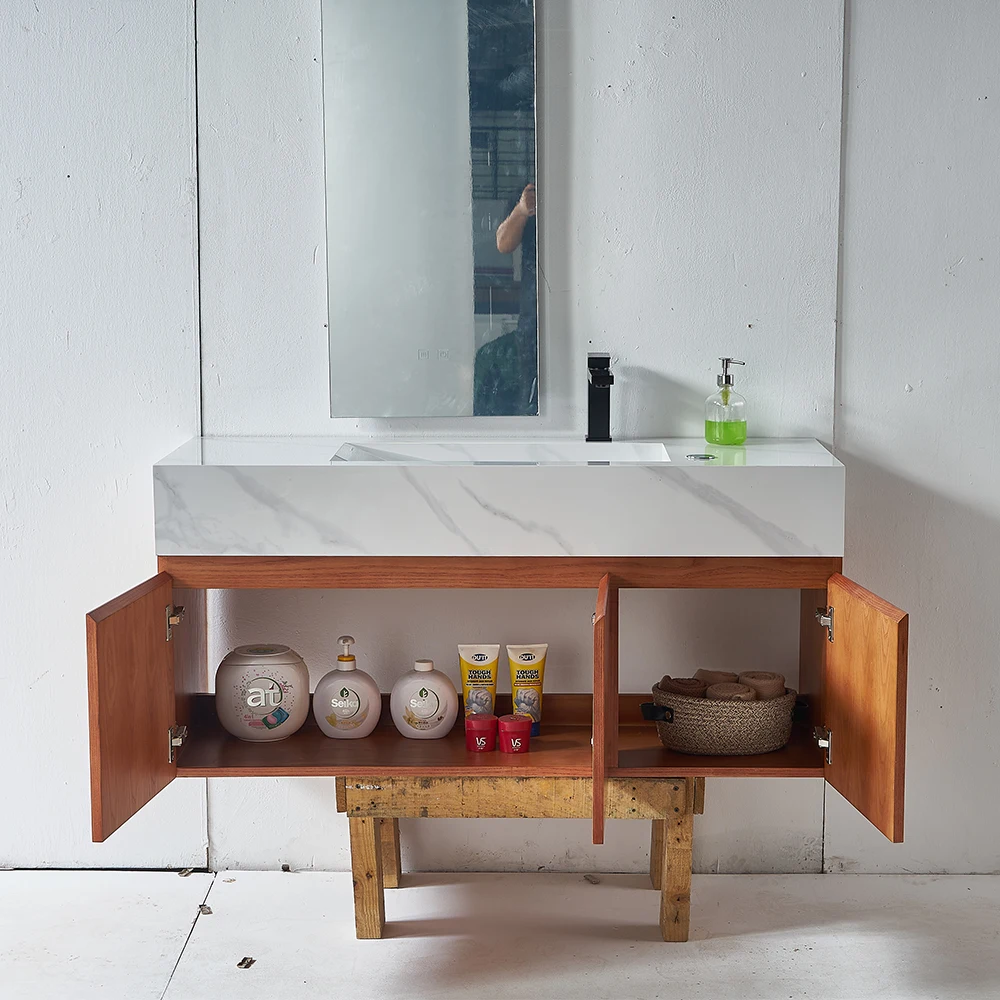 Modern Wall Hung Bathroom Furniture Waterproof Wooden Wall Mounted Single Sink Bathroom Vanity Cabinets