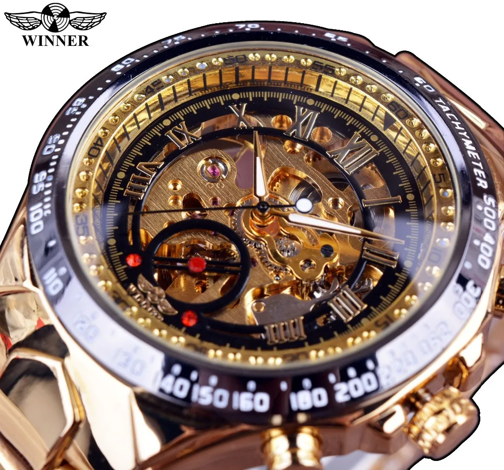 
2020 Winner Hot Selling Luxury Skeleton Gold Automatic Movement Watch 