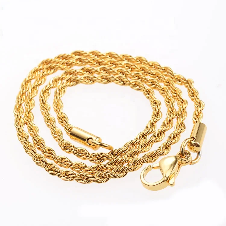Wholesale 316L Stainless Steel Rope Chain Necklace 20K Yellow Gold Filled Twist Chain for Men woman