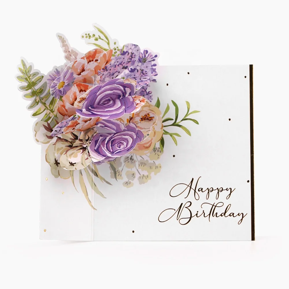 New Creative High End Unique Funny Custom Printing Handmade 3D Flower Pop Up Happy Birthday Greeting Cards for Women