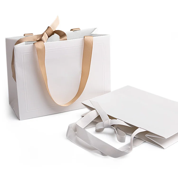 Custom logo paper shopping bag thank you jewelry packing white boutique cardboard bag