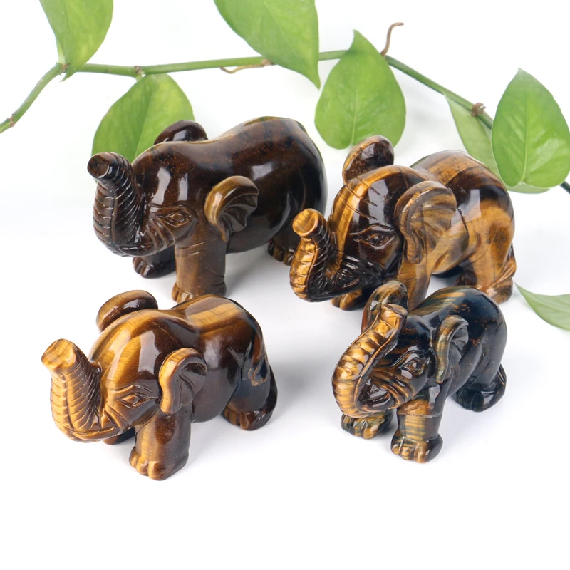 Natural crystals healing stone carved animal tiger eye elephant figurines elephant statue crystal stone crafts