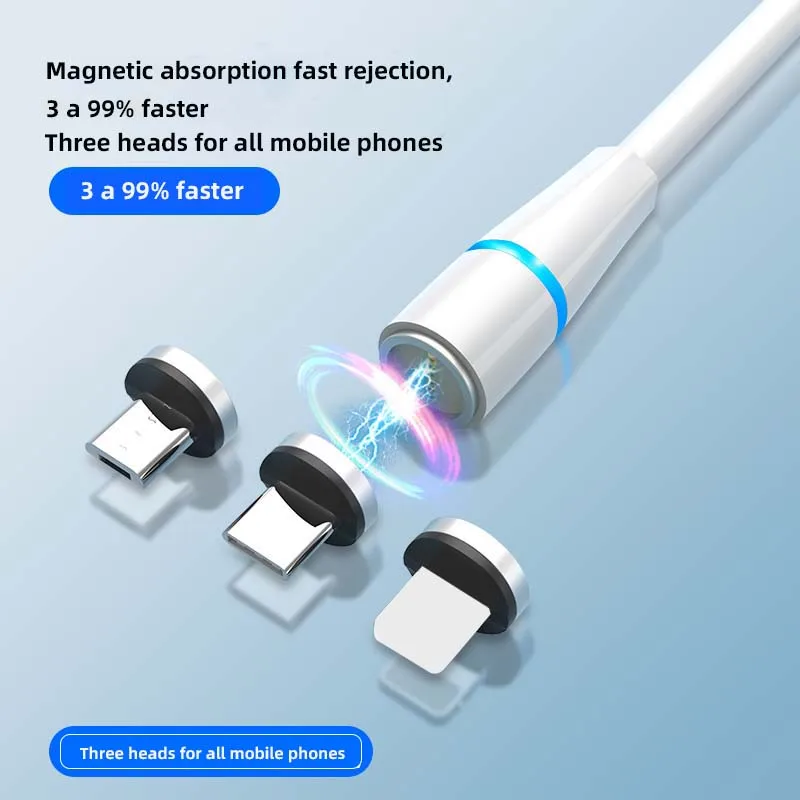 High Quality 3A Cell Phone Cable Magnetic Usb Charger 3 In 1 Usb Charging Data Led Usb cable