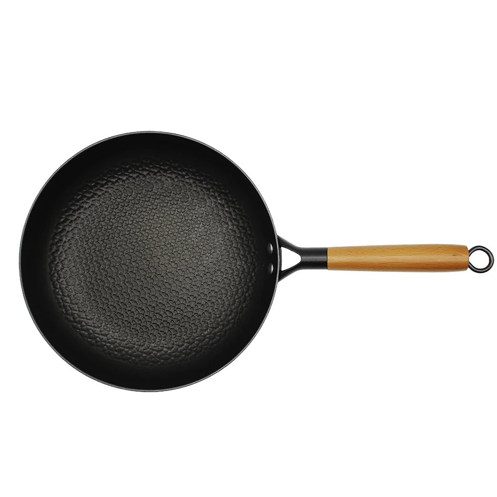 New Nonstick Frying Pan High Quality Cookware Round Wooden Handle Skillet Light cast iron nitride non rusty honeycomb frying pan
