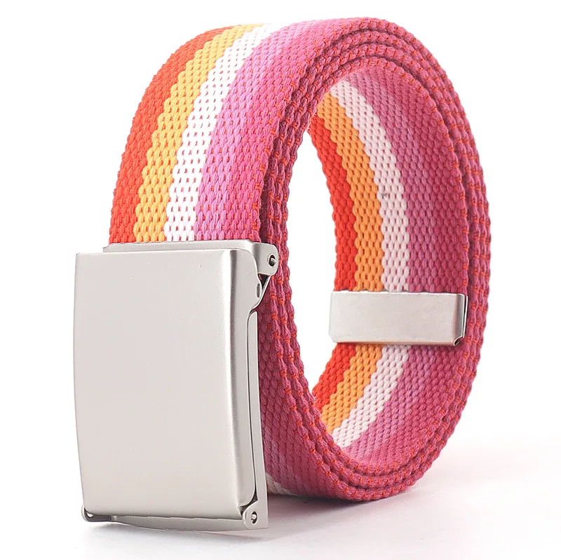 Factory 120cm Rainbow Canvas Belt For Jeans Thick Nylon Polyester Colorful Stripe Fabric Belts for Men Women
