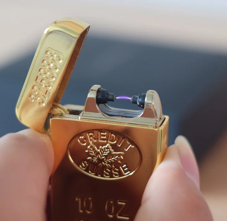 Wholesale Electronic Single ARC Lighter CUSTOM LOGO USB Charging golden brick tobacco bullion windproof cigarette lighters