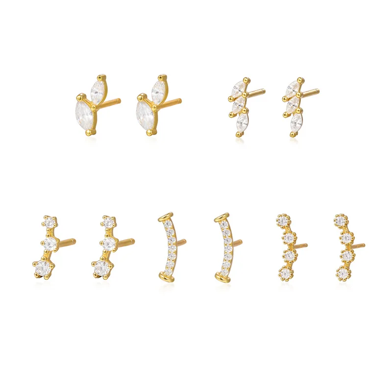 Hot Selling Popular 925 Sterling Silver 18K Gold Plated Geometric Tiny Zircon Mini Stud Earrings for Girls