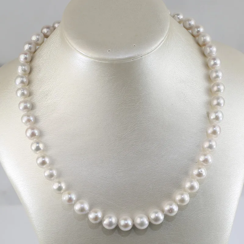
natural nucleus pearl necklace 9-10mm round real 925 silver genuine jewelry pure fresh water freshwater cultured pearl necklace 