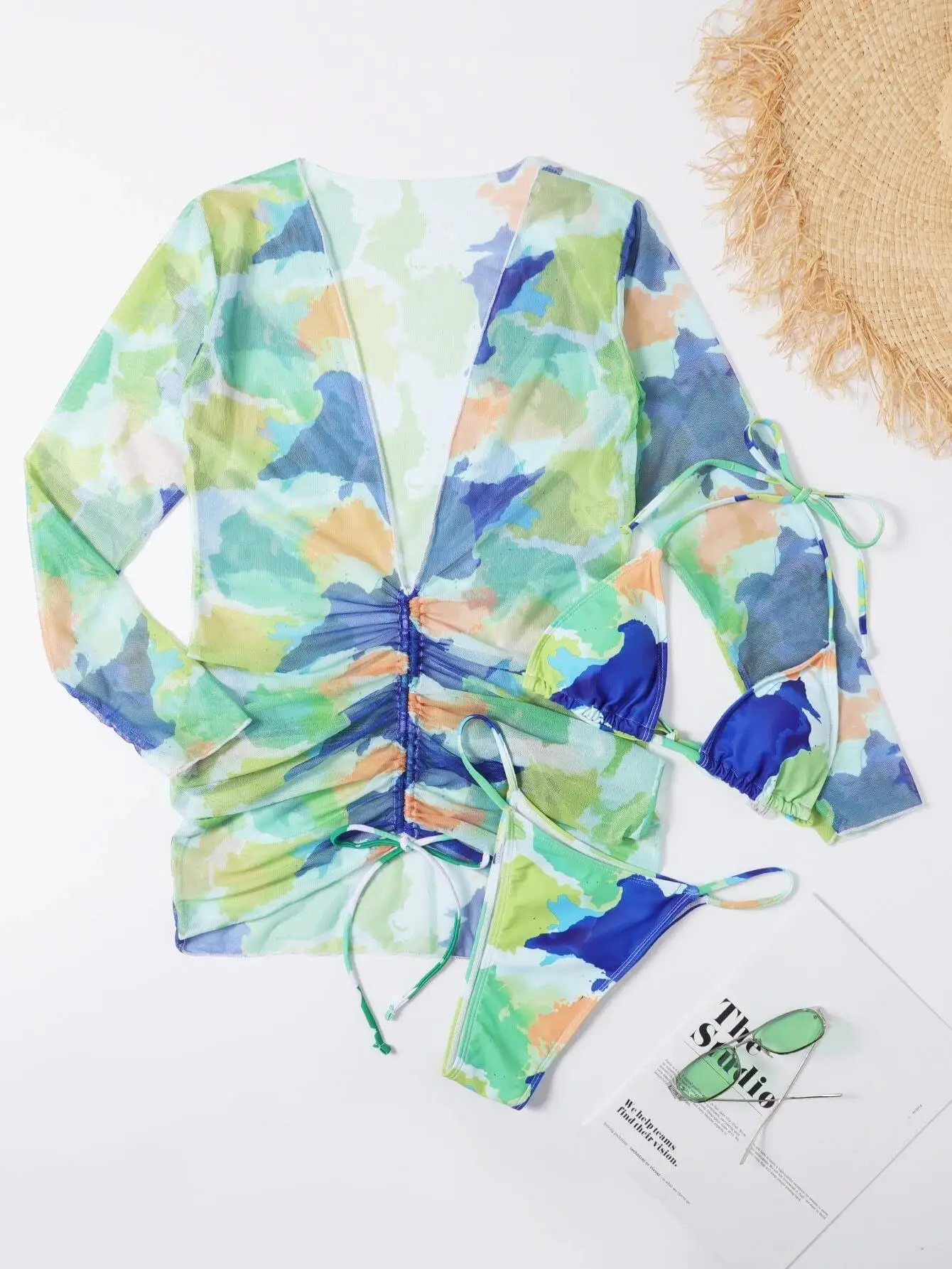 3 Piece Custom Bathing Suit Women Sexy Bikini 2022 Long Sleeve Swimwear High Waist Swimsuit