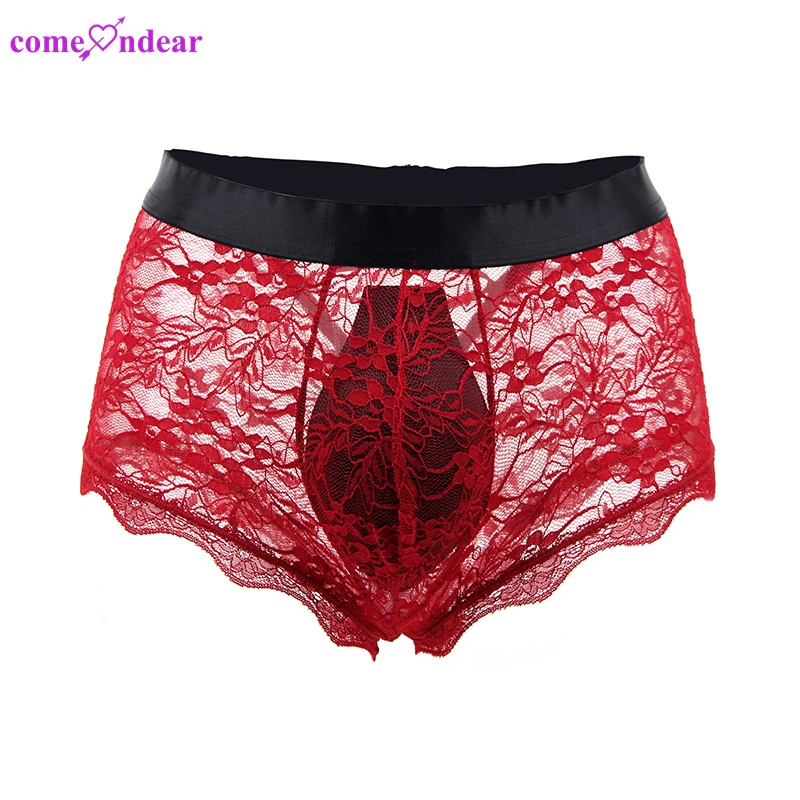 Custom logo gay bulge tanga underwear lace sheer nylon man sexy sissy panties men short boxer brief underwear