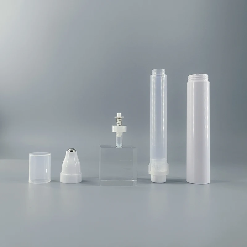 Hot sale 15ml cosmetic roll-on bottle empty airless bottles lockable 10ml eye cream massage container with S/S roller applicator